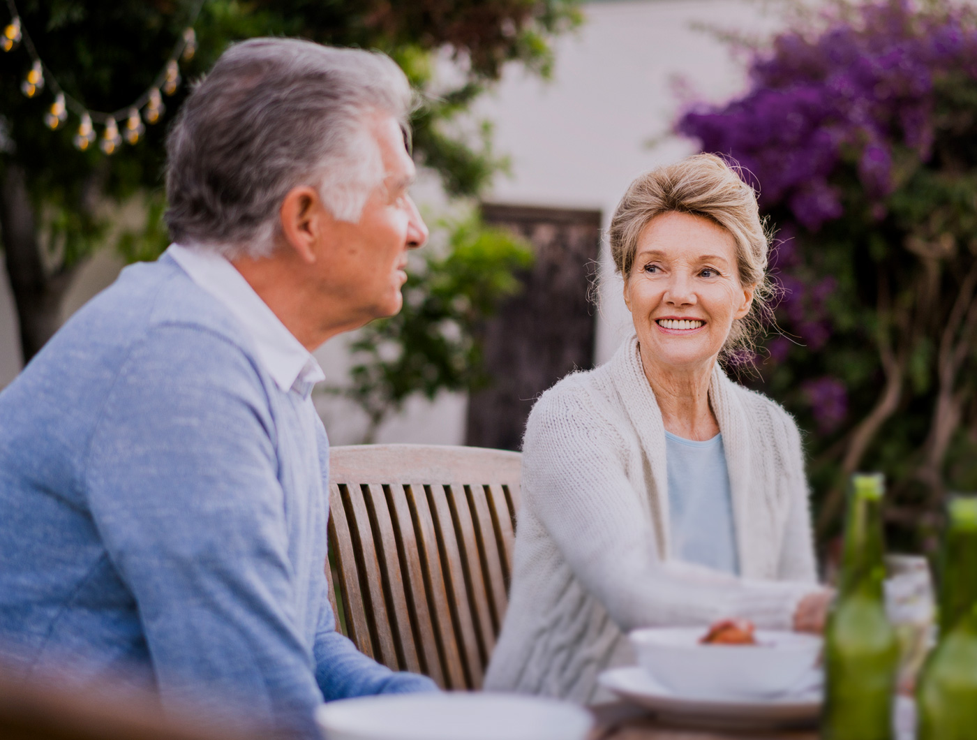Retiree couple having a conversation