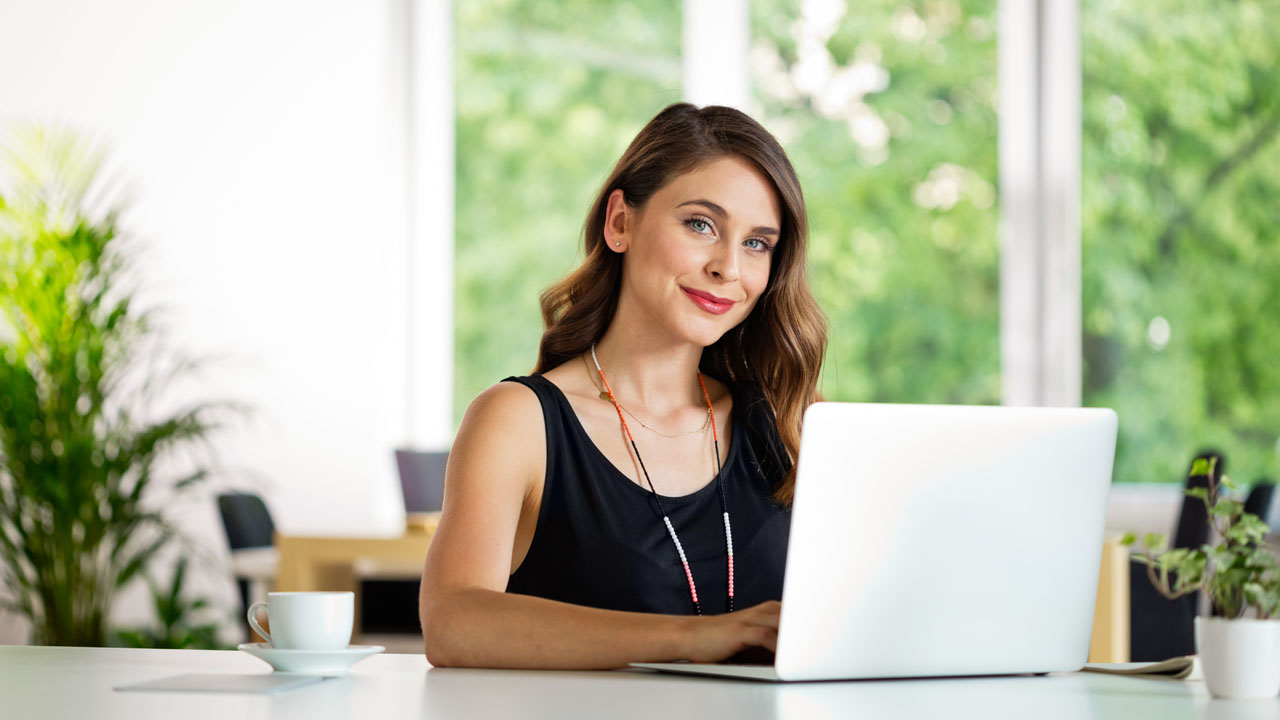 Woman working on her laptop